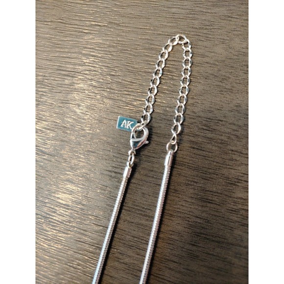 VINTAGE "AK" ANN KLINE SILVERTONE NECKLACE WITH RHINESTONE DROP BAR PENDANT - Picture 5 of 5